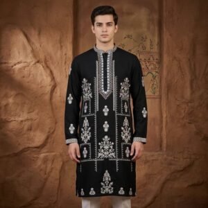 Black Regal Embroidered Kurta