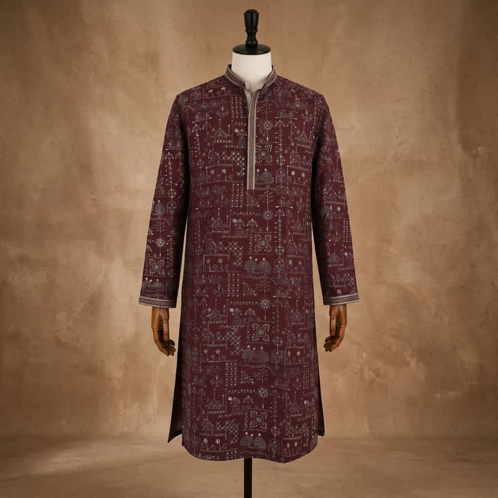 KASWAH Maharaja Heritage Wine Designer Kurta - Image 4