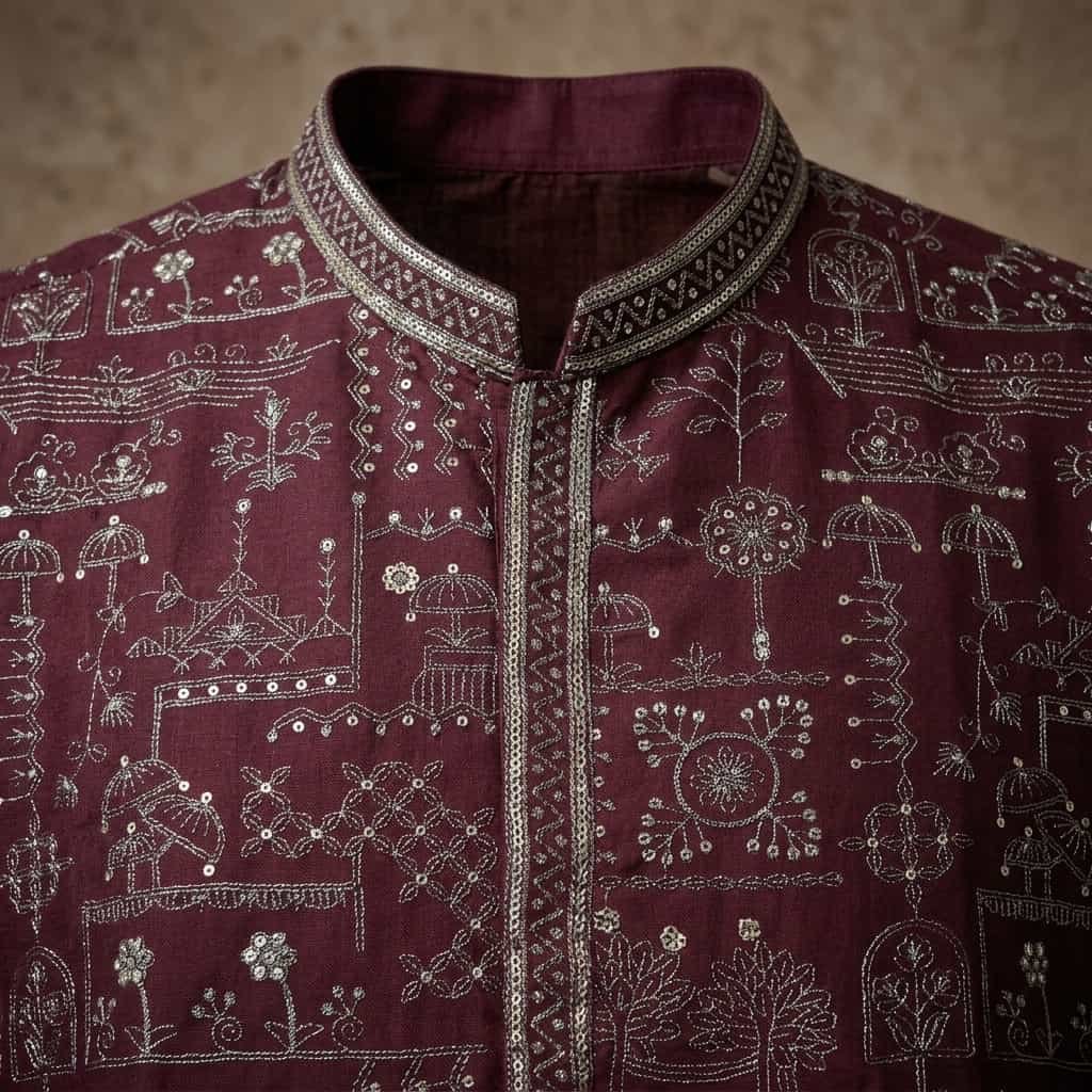 KASWAH Maharaja Heritage Wine Designer Kurta - Image 2