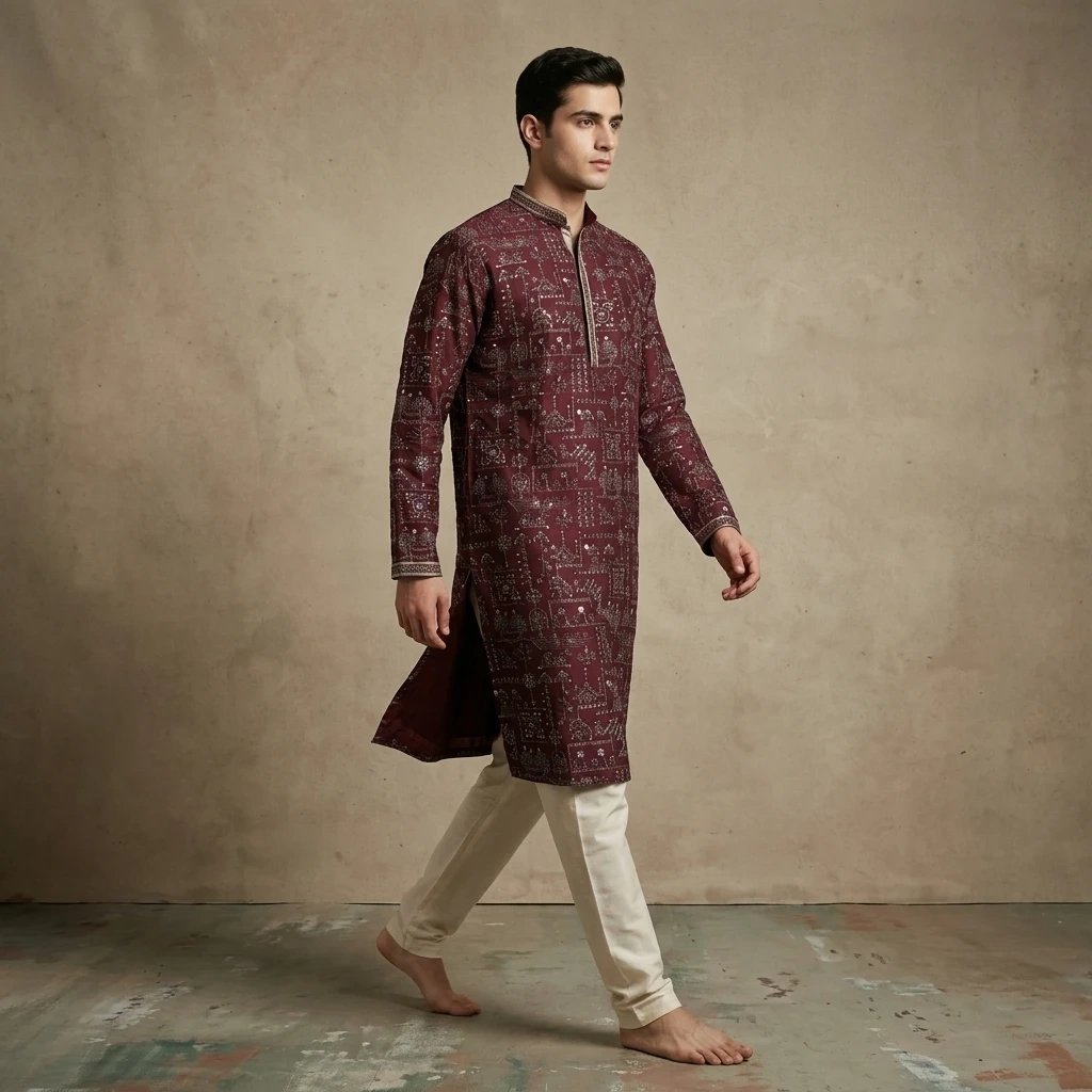 KASWAH Maharaja Heritage Wine Designer Kurta - Image 3