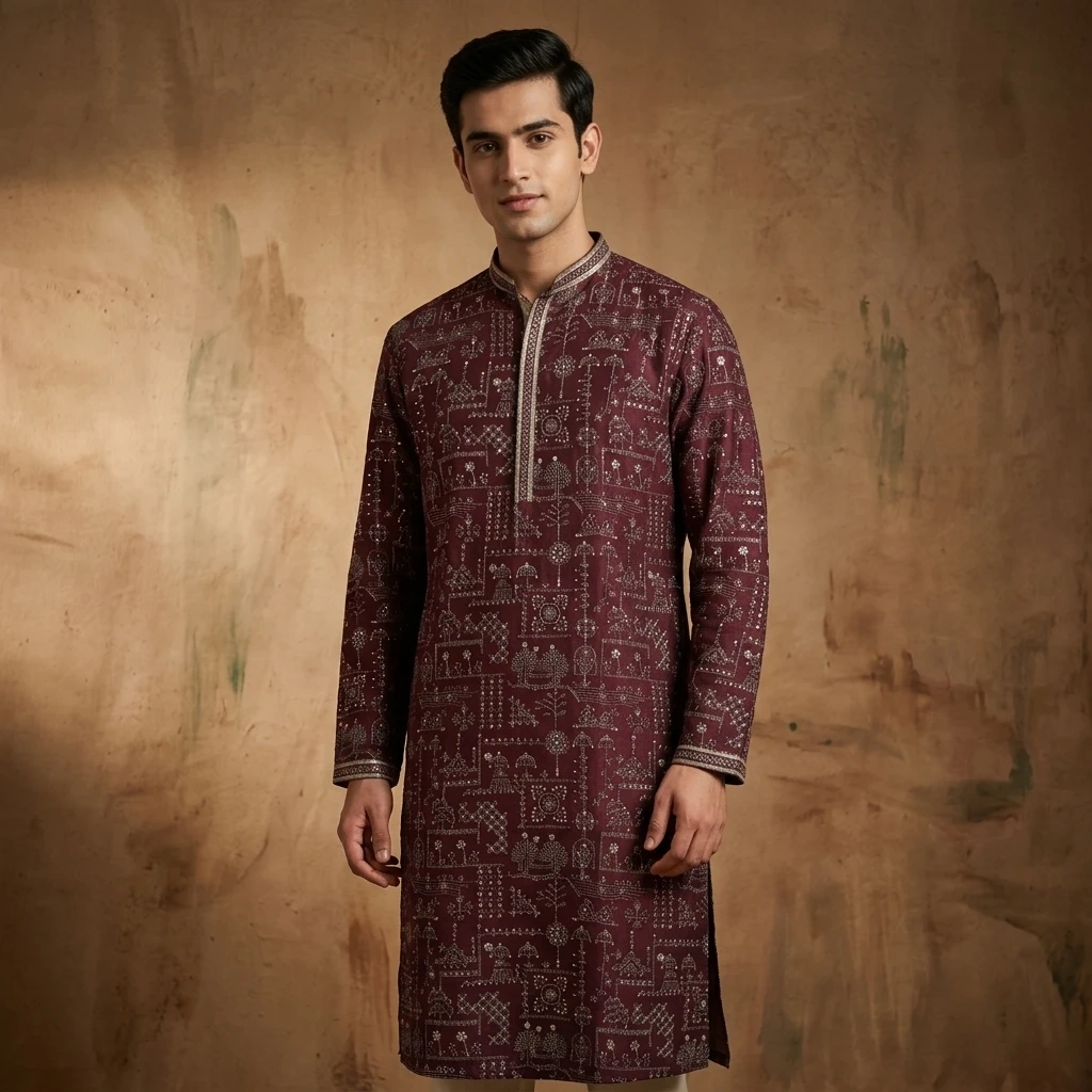 KASWAH Maharaja Heritage Wine Designer Kurta